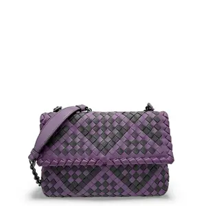 Pre-owned Bottega Veneta Leather Shoulder Bags Shoulder Bag Calfskin Intrecciato Purple Black (yy1029m2)