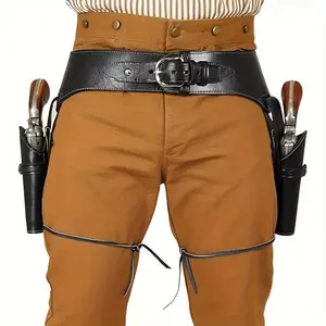[Western Cowboy Gun Leather Cover] Dual Hand Gun Strap Western Cowboy Gun Leather Cover PVC Material, Adjustable Belt, Suitable for Outdoor Games, Suitable for Ages 14+