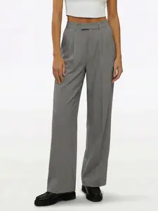 Cuts | Essential Pant Women's High Waisted Wide Leg Pants | Stretch Knit Crepe Pleated Trousers | Wrinkle Resistant Work to Weekend - Black / Overcast / Quartz