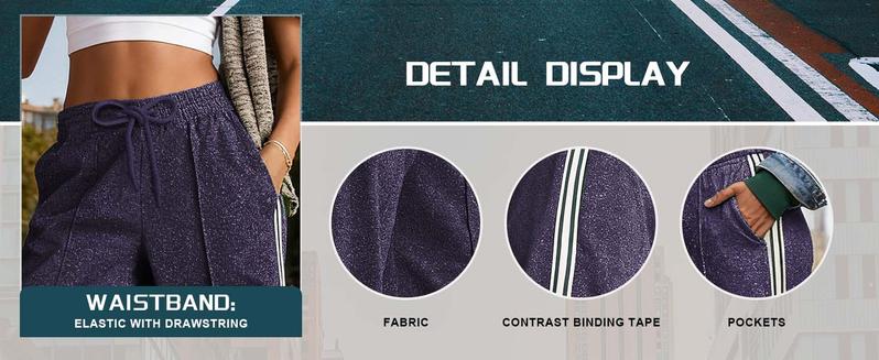 FISOEW Sports Women's Glitter Wide-Leg Sweatpants Elastic Waist Drawstring Pants with Contrast Stripes & Side Pockets Casual Retro Track Pants dark green black long pants,Valentine's Day Gift Recommendations FISOEW Sports Women's Glitter Wide-Leg Sweatpants Elastic Waist Drawstring Pants with Contrast Stripes & Side Pockets Casual Retro Track Pants dark green black long pants,Valentine's Day Gift Recommendations