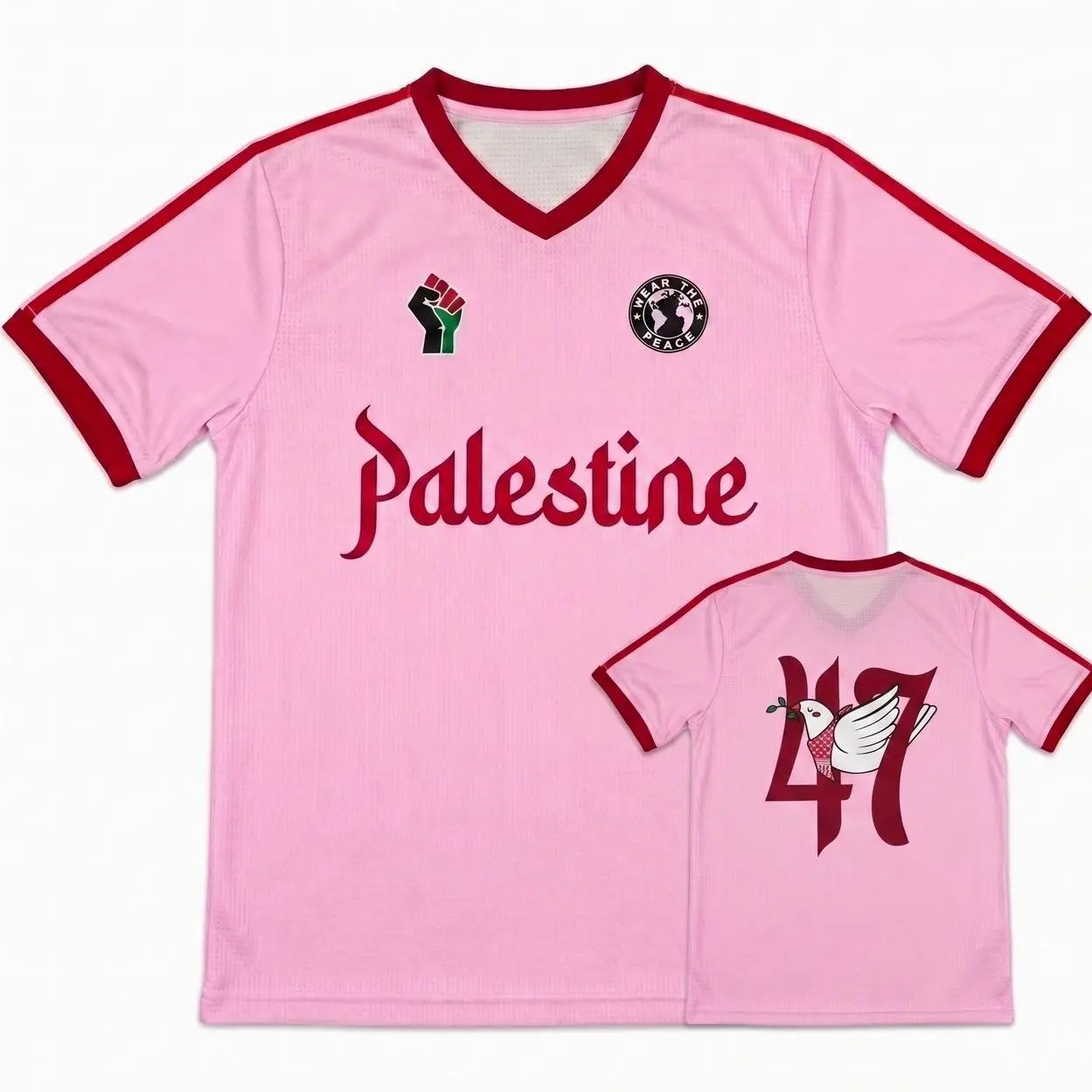 Pink Palestine Soccer Jersey #47 | Coquette Blokecore Peace Dove Graphic Football Shirt Unisex