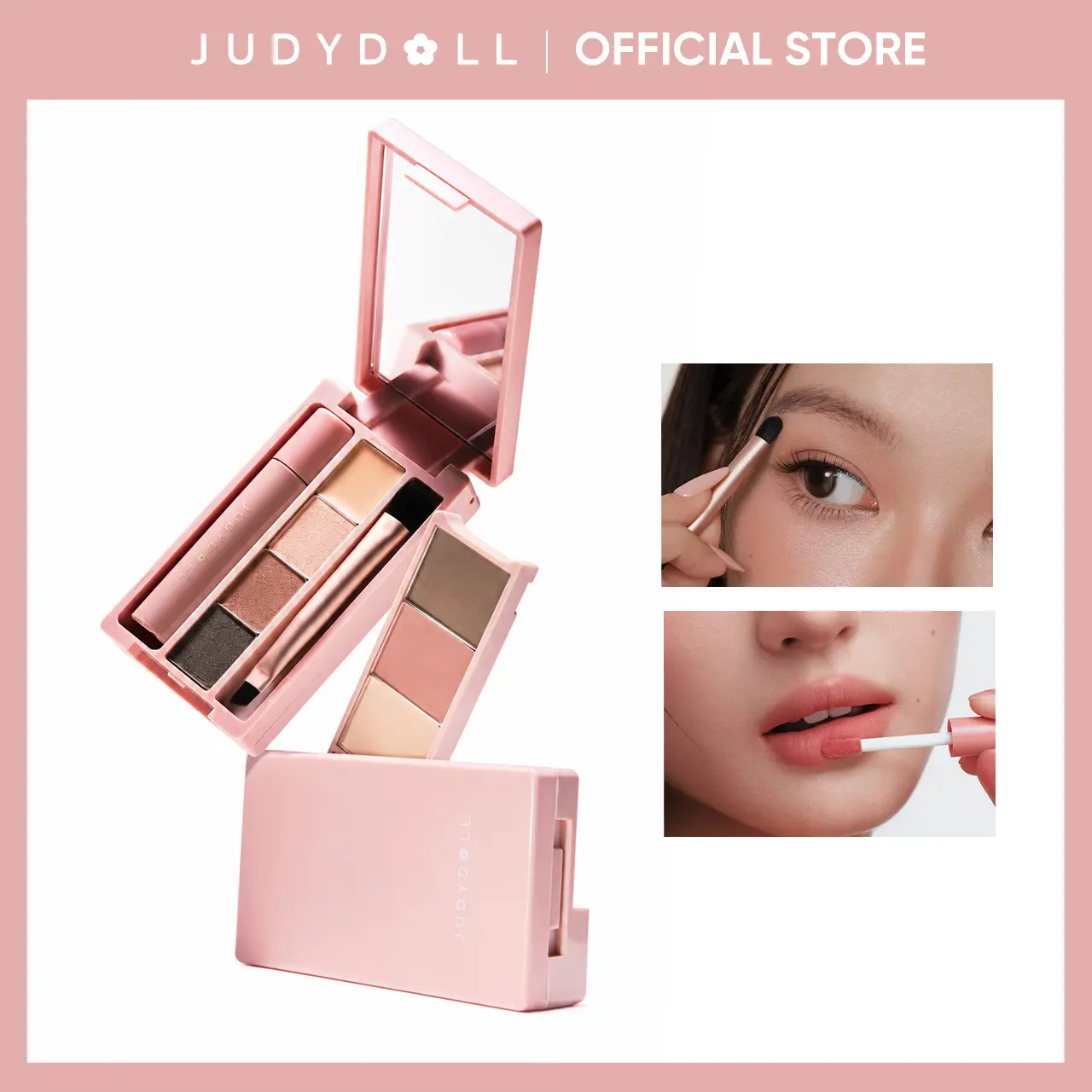 JUDYDOLL Mini Travel Makeup Palette - 7-in-1 Multifunctional Compact with Lipstick, Eyeshadow, Contour, Highlighter, Blush, Brow Powder, Concealer, Clay Formula, Smooth Blendable, Brush-Compatible, Portable, Buildable Natural Finish,back to school