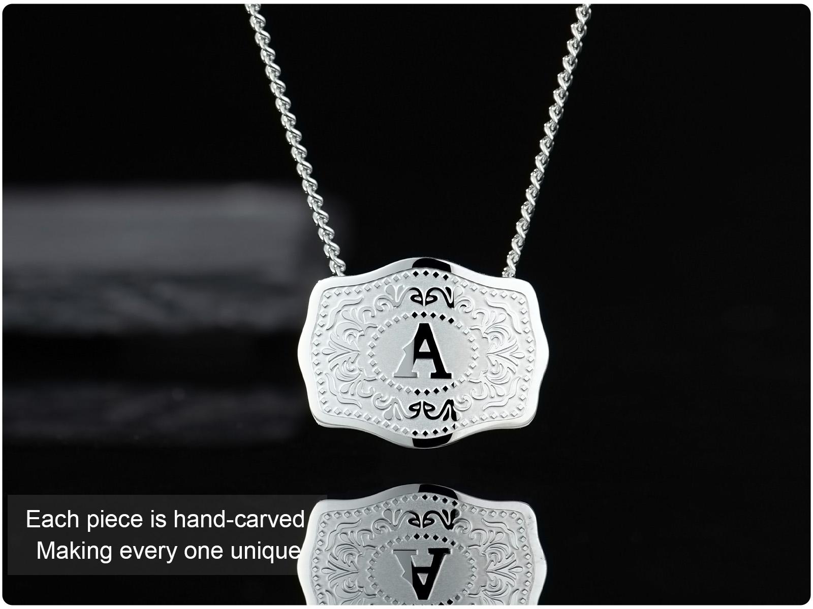 Holylegend Initial Letter Pendant Necklace with Embossed Belt Buckle,Trendy jewelry, Personalized initial necklace, Handmade fashion accessory,CowTag Western Style Jewelry, Gift for Men Women, Buy 1 Get 1 Free Chain,18"+2" Extender Length