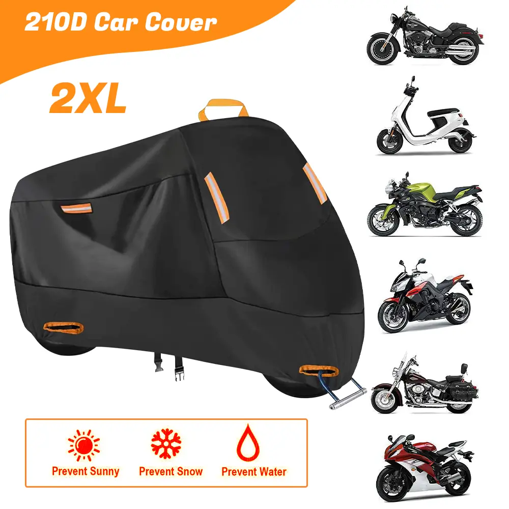 210D Oxford Fabric Motorcycle Cover - Heavy-Duty, Multi-Layered Protection, Waterproof, UV-Sunproof, Dustproof All-Weather Outdoor Protector with Reflective Strips, Lock Hole, Easy Install, Universal Fit for Motorcycles & Electric Scooters