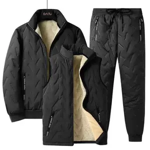 Men's Winter Coat Set Windproof Thick Lamb Cashmere Cotton Pad Jacket Loose Tank Top Warm 3-Piece Setans and  3-Piece