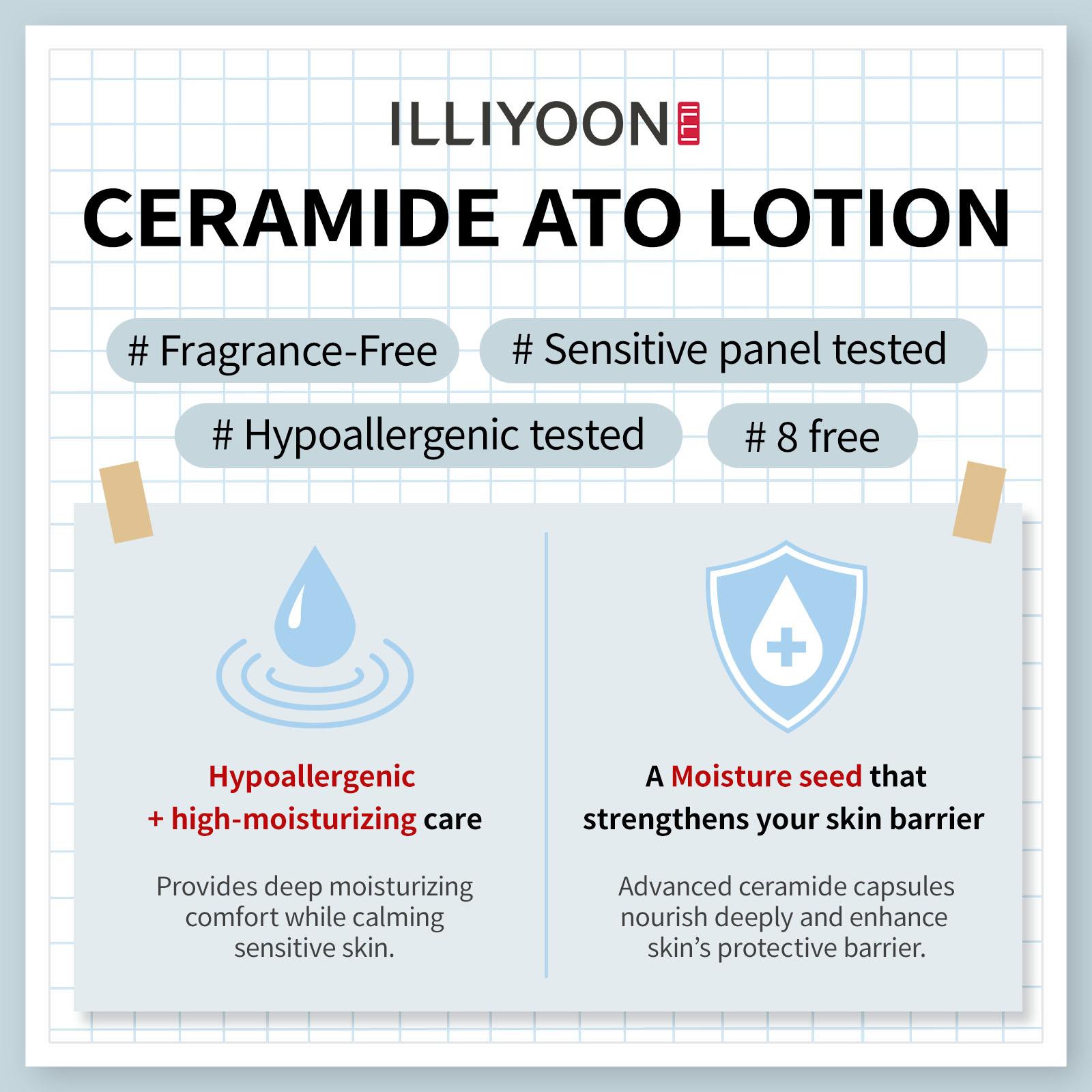 Illiyoon Ceramide Ato Lotion | Moisturizing Lotion for Dry & Sensitive Skin, Super Hydrating, For Face & Body, Gentle for Infants, Sliky and Smooth texture, Vegan Certified, 11.83 fl. oz
