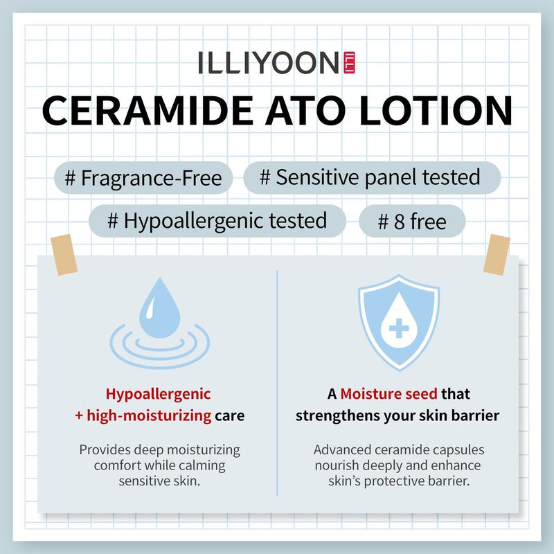 Illiyoon Ceramide Ato Lotion | Moisturizing Lotion for Dry & Sensitive Skin, Super Hydrating, For Face & Body, Gentle for Infants, Sliky and Smooth texture, Vegan Certified, 11.83 fl. oz