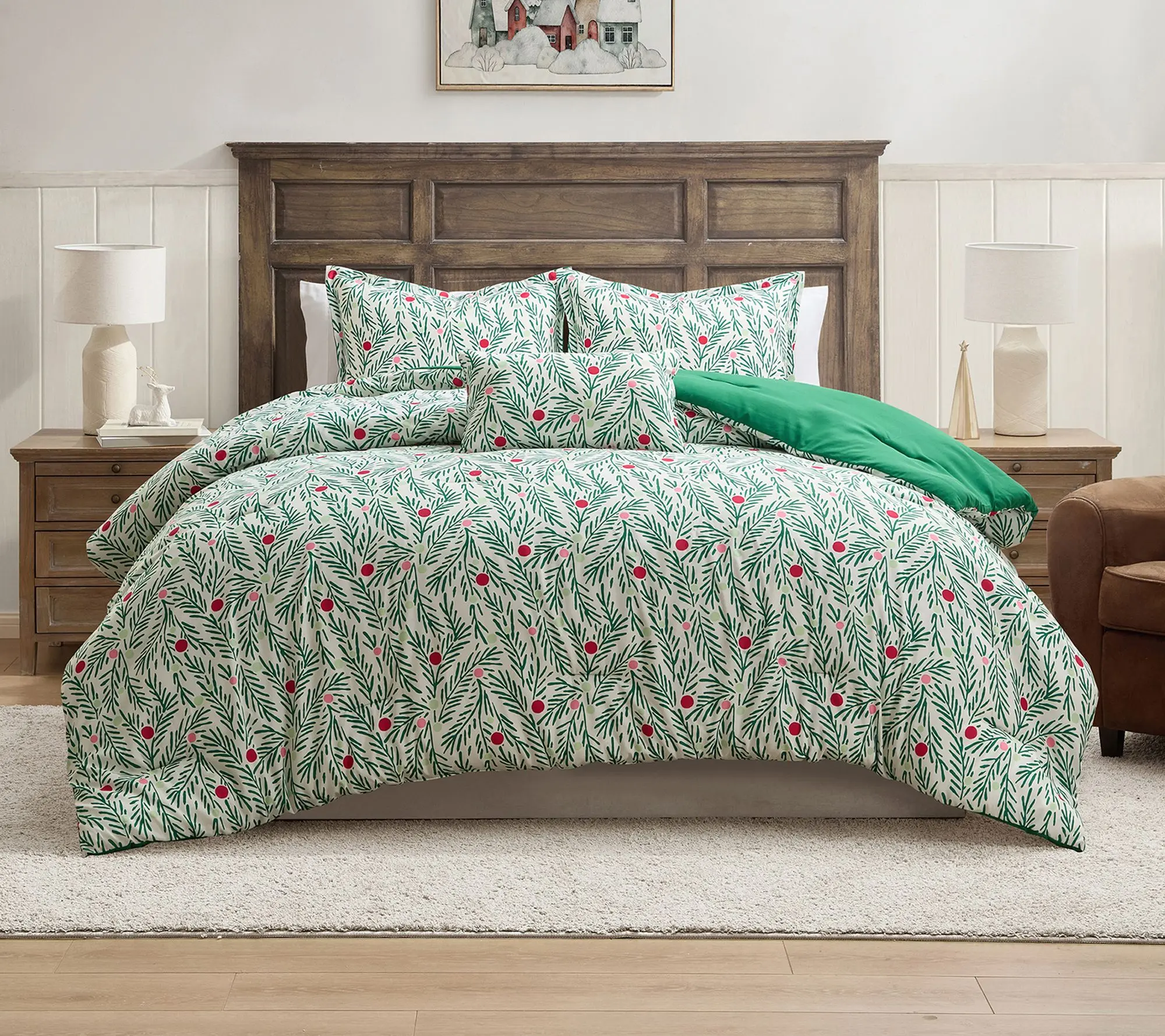 Hallmark Green Branches 4-Piece Holiday Comforter Set, King