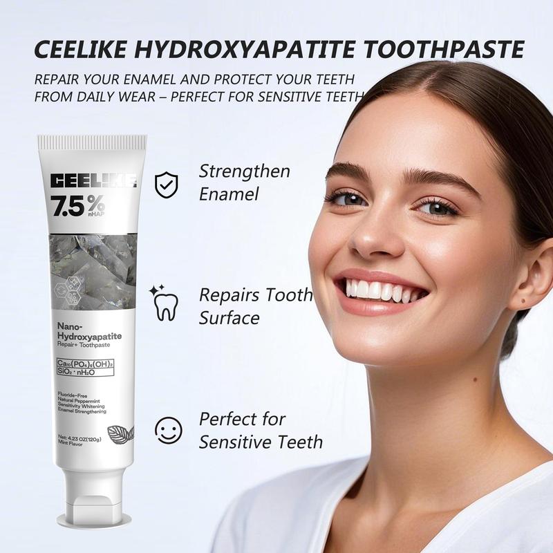 CEELIKE Fluoride-Free Nano Hydroxyapatite Toothpaste (3-Pack) | Enamel Repair & Fresh Breath | Gentle Mint | Total 12.69 oz