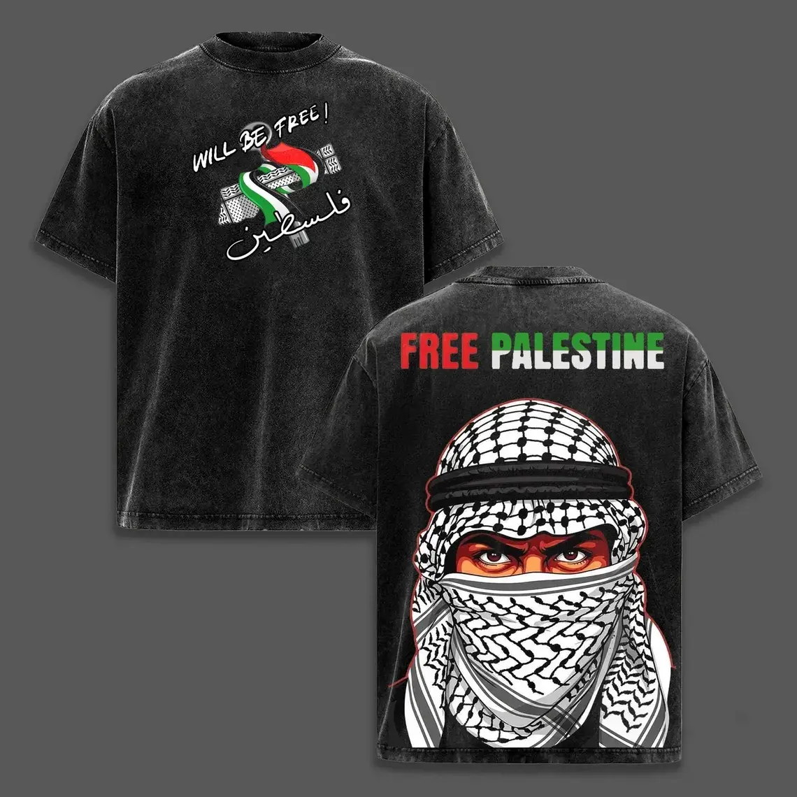 Free Palestine Vintage Washed Oversized T-Shirt – Retro Double-Sided Graphic Tee, Vintage OversizedTee CasualStreetStyle
