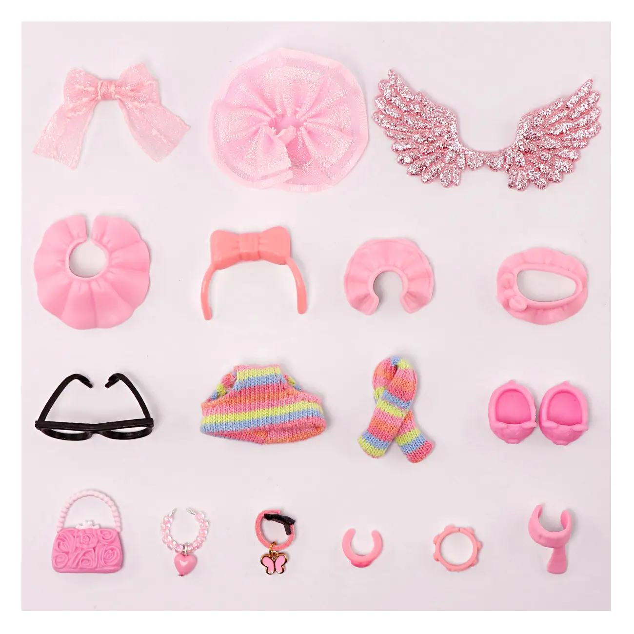 15 PCS Mini Accessories Sets for Mini Toy Pets,Include Collar Necklace Jacket Dress Crown Glasses Shoes Sofa Scarf Hat Bag