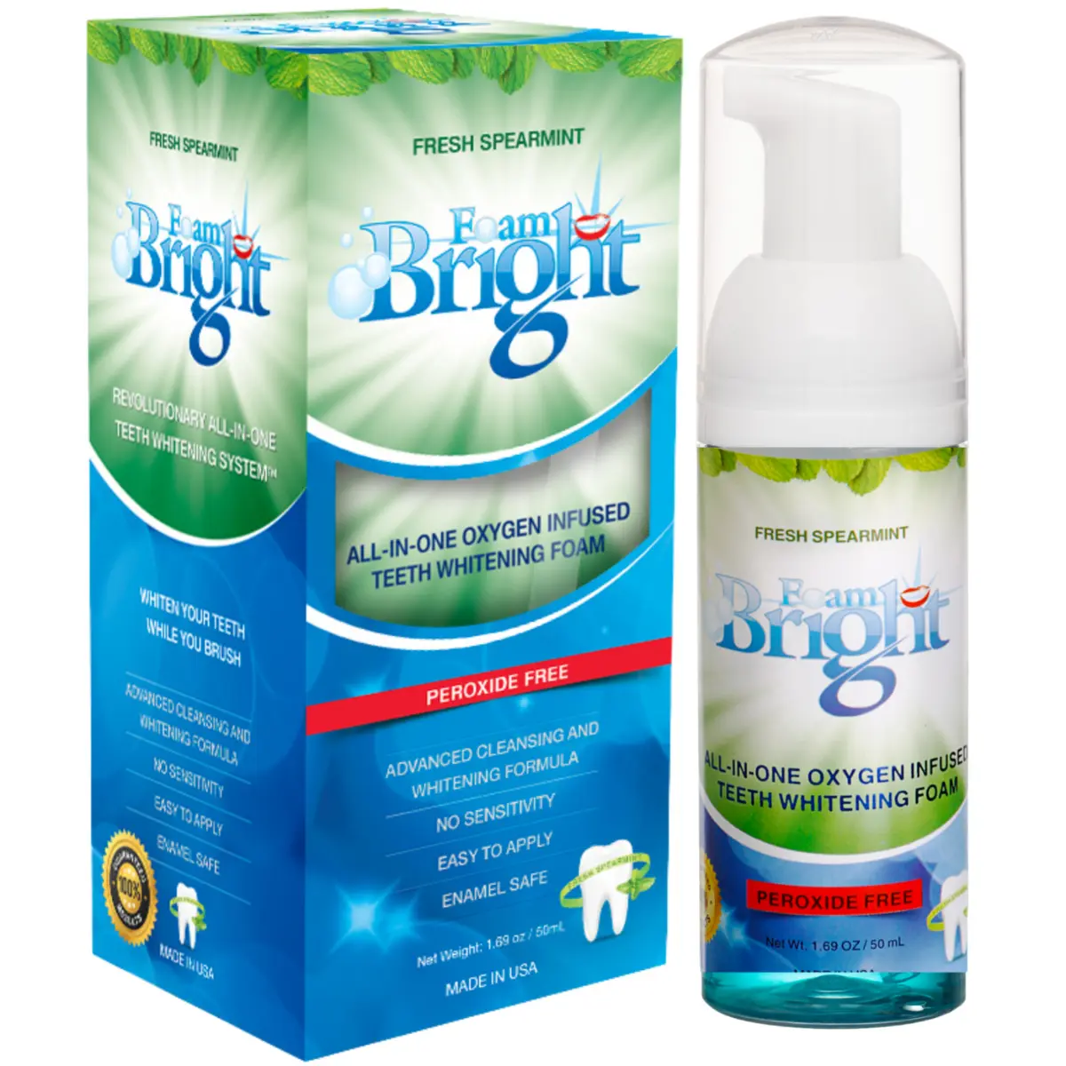 BleachBright FoamBright Retainer Cleaner for Invisalign Teeth Whitening Foam Dental Retainer Brite Oral Care Fresh Spearmint Cleansing