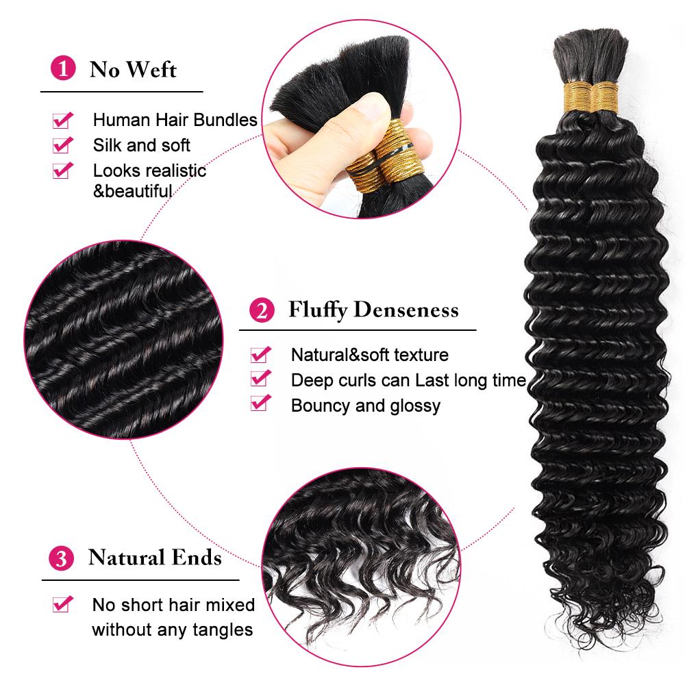 Deep Wave Bulk 100% Human Hair For Braiding No Weft Bundle Natural Black Virgin Hair Boho Braids #P4/27 Trendy In Summer Extensions 100G/Pc Spring Statements