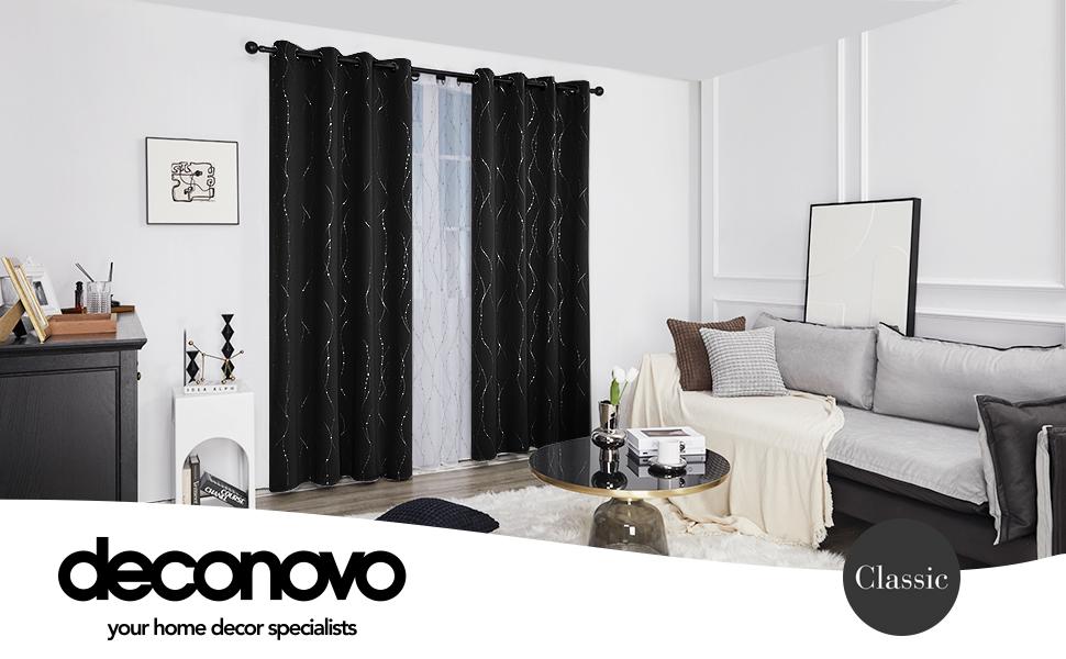 Deconovo Blackout Curtains (2 Panels) Grommet Dots Pattern for Bedroom, Living Room - Thermal Insulated Window Curtains lightblocking curtains
