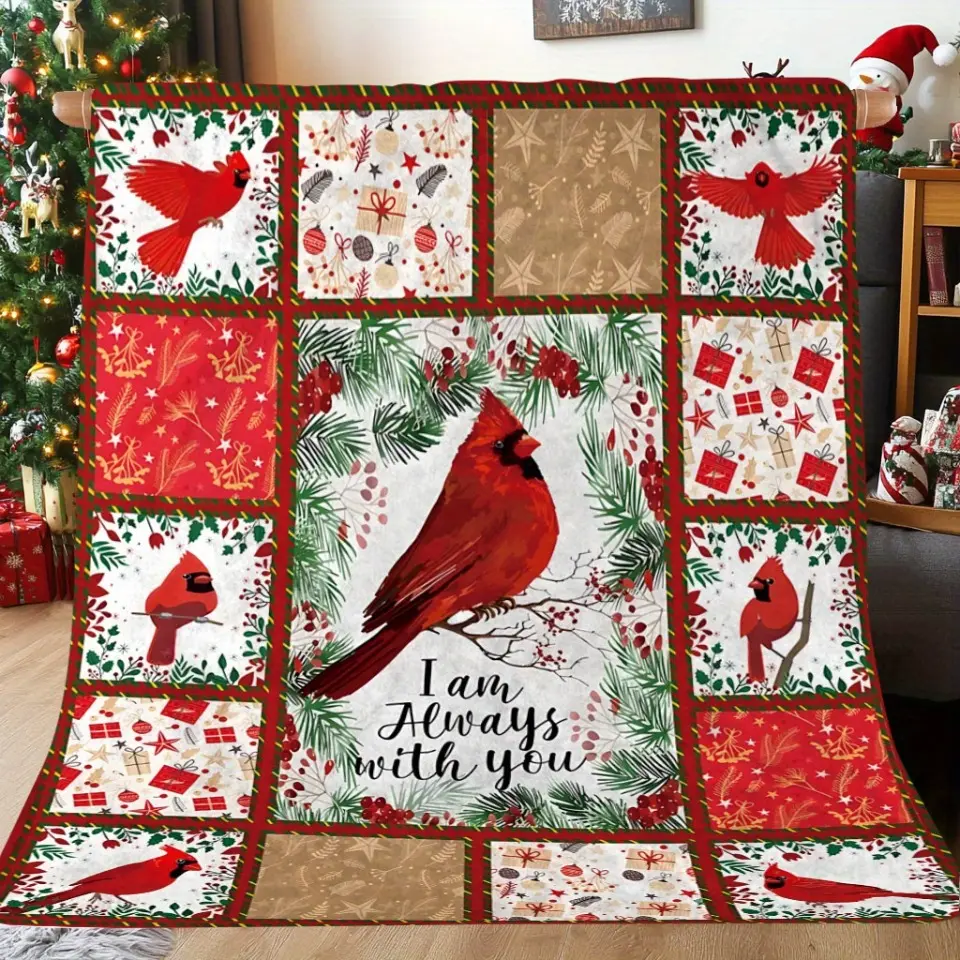 Cardinals, with you pattern printed blanket, soft and warm commemorative blanket for unforgettable moments, great holiday gifts for classmates, friends, family and lovers for naps, camping, travel, cars, office home decor