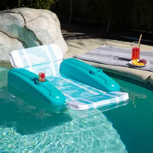 XtremepowerUS Swimming Pool Floating Chaise Lounge Cushion With Cupholder, Aqua XtremepowerUS Swimming Pool Floating Chaise Lounge Cushion With Cupholder, Aqua