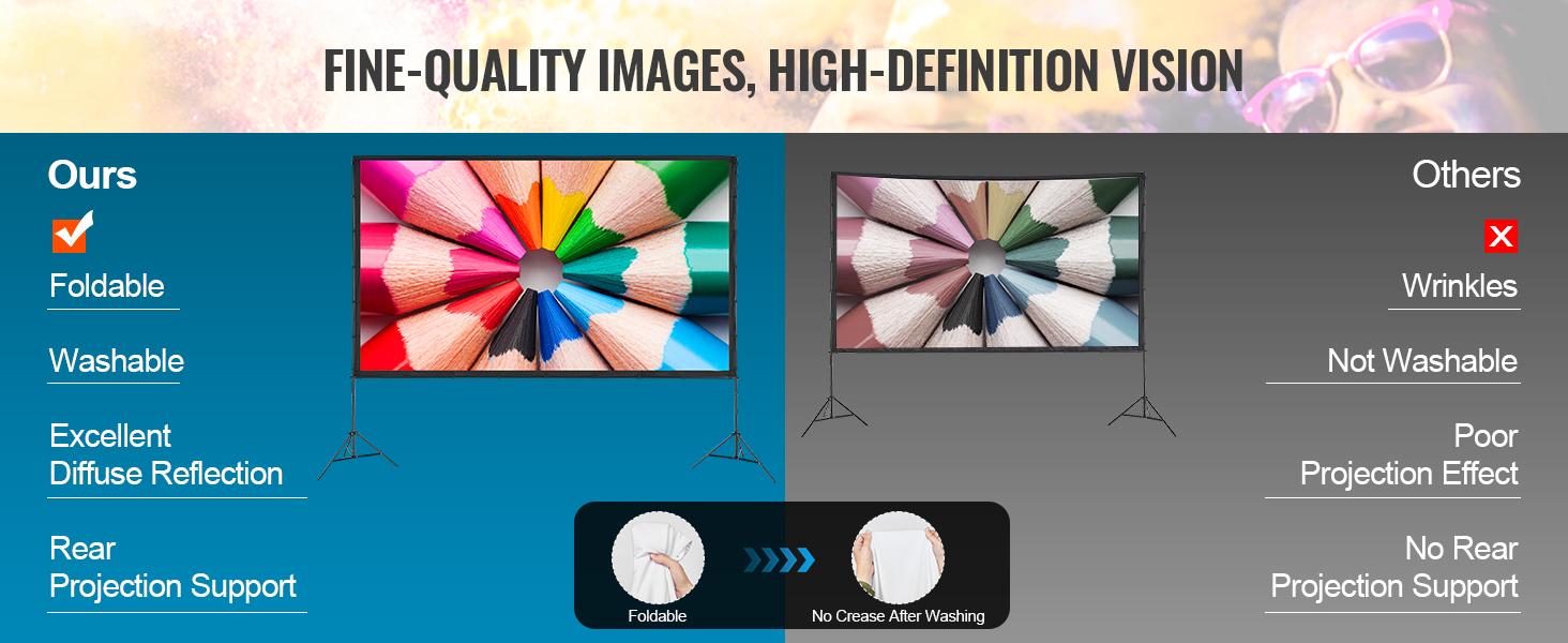 VEVOR Projector Screen with Stand, TikTokShopBlackFriday, 150 inch 16:9 4K 1080 HD Outdoor Movie Screen with Stand, Wrinkle-Free Projection Screen with Tripods and Carry Bag, for Home Theater Cinema Backyard Movie Night VEVOR Projector Screen with Stand, TikTokShopBlackFriday, 150 inch 16:9 4K 1080 HD Outdoor Movie Screen with Stand, Wrinkle-Free Projection Screen with Tripods and Carry Bag, for Home Theater Cinema Backyard Movie Night