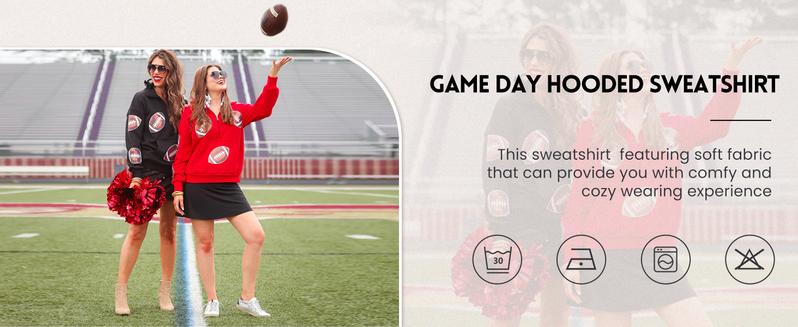 Ommig Womens Oversized Game Day Hoodies Long Sleeve Half Zipper Pullover Sequins Football Print Sweatshirt with Kangaroo Pocket