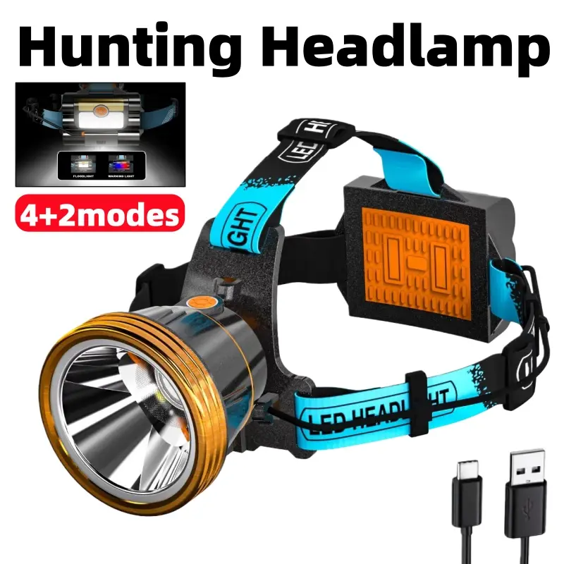 2026 Most Powerful LED Headlamp 3000 Lumens High-Power Rechargeable Flashlight 6 Modes LED SOS Flashlight Rechargeable Multifunctional Portable Headlight for Outdoor Work Hunting Fishing and More