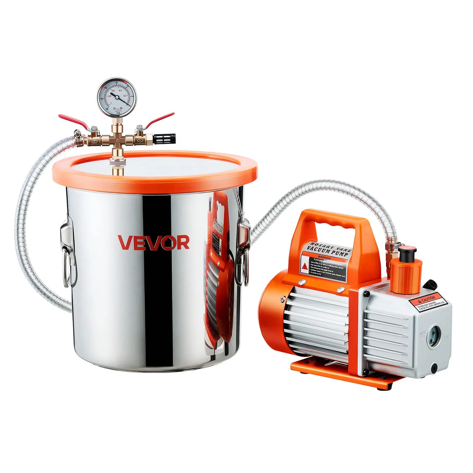 【Summerfinds】VEVOR 3 Gallon Vacuum Chamber with Pump,3.5 CFMStainless Steel Degassing Chamber KitSingle Stage Vacuum PumpTempered Glass Lid4.92 ft HoseOilfor Stabilizing Wood Degassing Silicone Resin