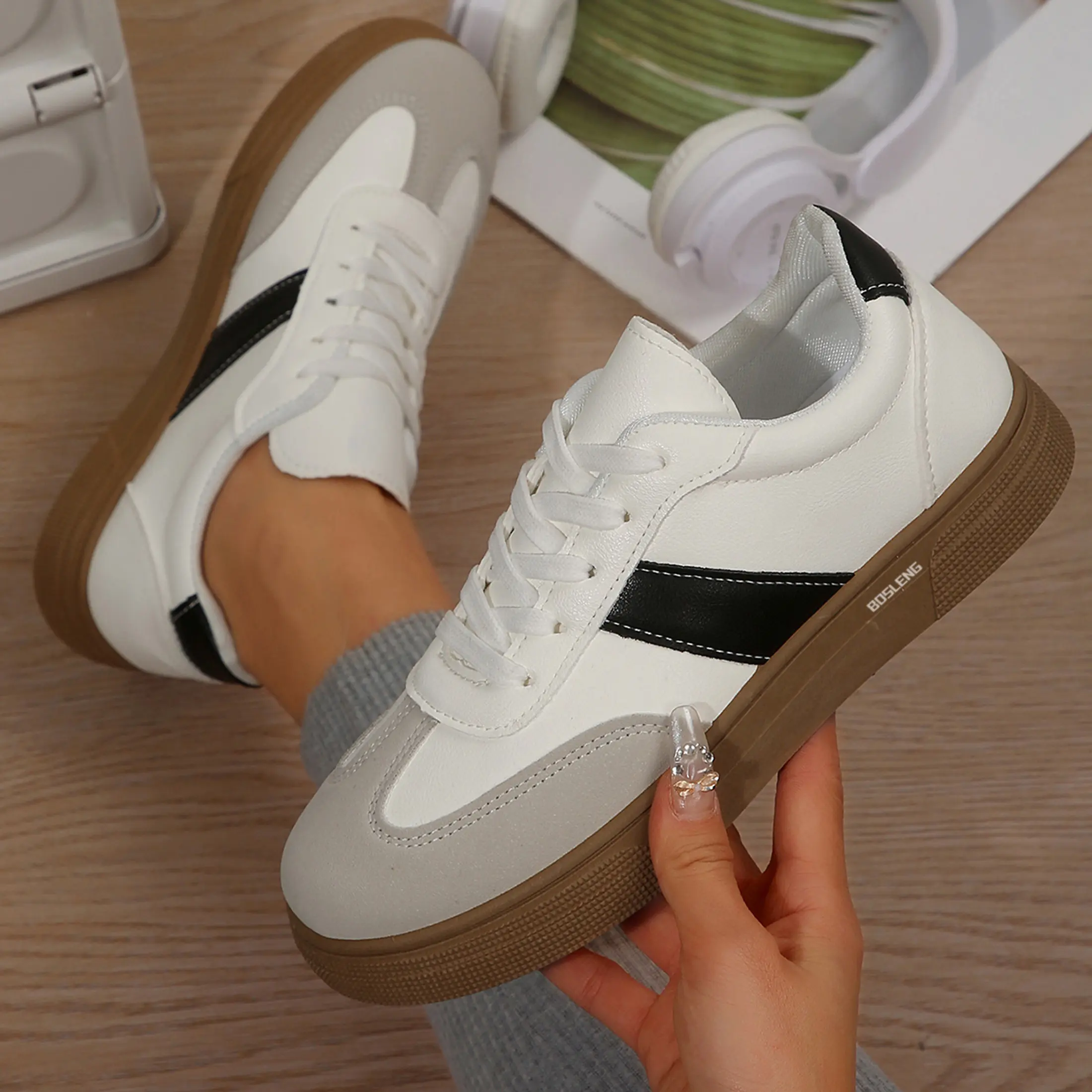 Women's Color Block Casual Shoes Lace-Up Low-Top Trainers Springfresh