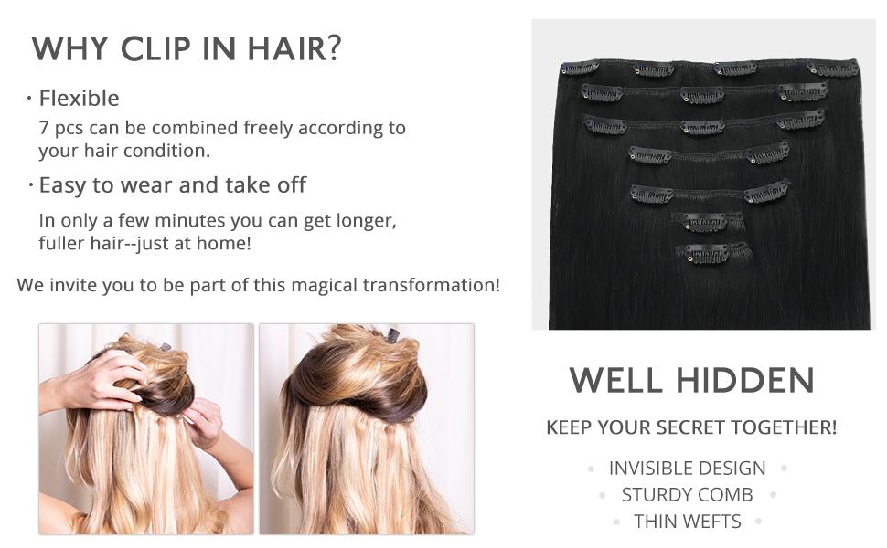 WENNALIFE Clip in Hair Extensions Real Human Hair 7pcs 120g-150g 14 Inch to 24 Inch Jet Black to Platinum Blonde Balayage Ombre #SpringStatements