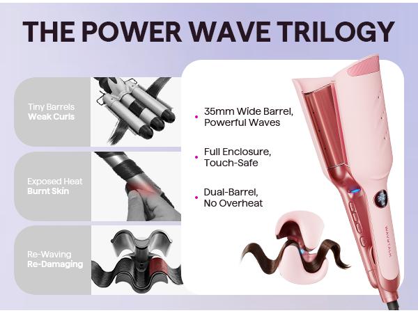 Wavytalk Power Wave Hair Crimper & Curling Wand for Beach Waves with Ionic Technology, Dual Voltage & Lightweight Design, Reducing Frizz & Damage, Perfect for Travel