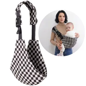 Practical Checkered Baby Sling Carrier in Cotton Linen for 6 to 48 Months