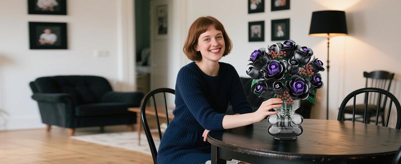 HOGOKIDS Flower Bouquet Building Set 330PCS Black Roses Botanical Plants, Decorative Ornaments, Magnetic Blocks for Home, Christmas, Birthday & Valentine’s Gift for Kids & Adults 8+