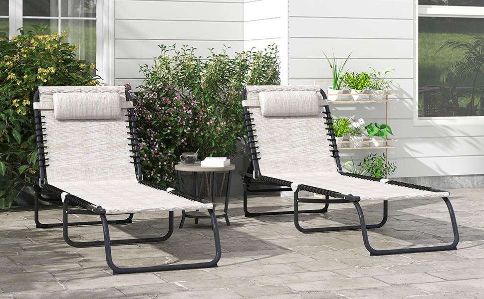 Outsunny 1/2 Piece Folding Chaise Lounge Chairs, Pool Sun Tanning Chairs with Reclining Back, Breathable Mesh Seat, Headrest for Beach, Yard, Patio Outdoor Outdoor