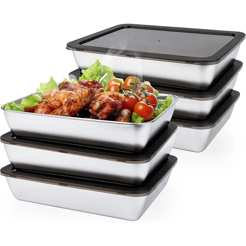 3/6 PCS Stainless Steel Food Storage Containers with lids,2.16 Inch Deep, 8x10 Inch Stainless Steel Oven plate, Metal Roasting Pan for Meal Prep、Meat,