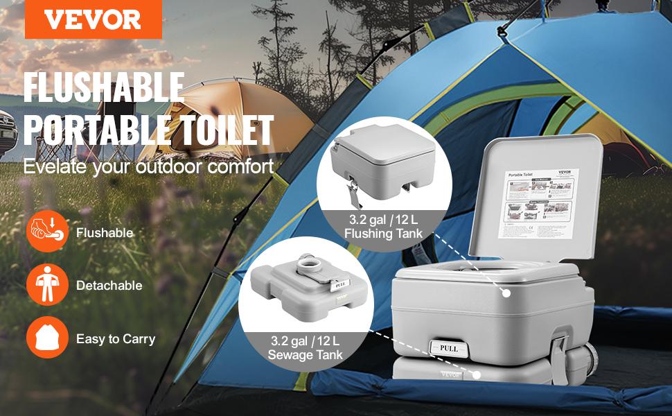 【Spotlight Day】VEVOR Portable Toilet for Camping, Porta Potty with 3.2 Gal Waste Tank & 3.2 Gal Flush Tank, Push-Button Pressurized Flush Commode, Leak-proof and Odourless Travel Toilet for Adults Kids Camping Car 【Spotlight Day】VEVOR Portable Toilet for Camping, Porta Potty with 3.2 Gal Waste Tank & 3.2 Gal Flush Tank, Push-Button Pressurized Flush Commode, Leak-proof and Odourless Travel Toilet for Adults Kids Camping Car