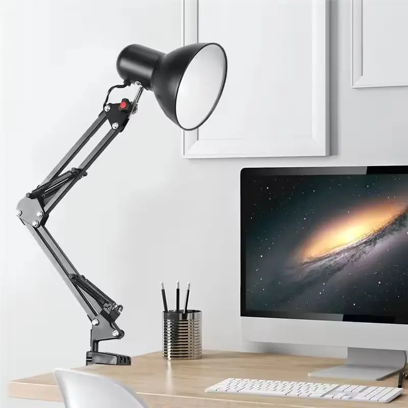 Modern LED Clamp-On Desk Lamp with Adjustable LEDs, 360° Rotatable Swing Arm, Metal Construction, Steel Spring, Tension Control Knobs, 5W Eye-Caring Bulb (Included), for Home Office Reading, Studio Setup, Indoor Use, Desk Clip Lamps, Bases & Shades, Flexi