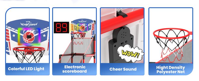 EagleStone 63IN Arcade Basketball Hoop Indoor, LED Scoreboard Basketball Arcade Game Set for Outdoor with Cheer Sounds, Kids Basketball Toys for Boys Girls