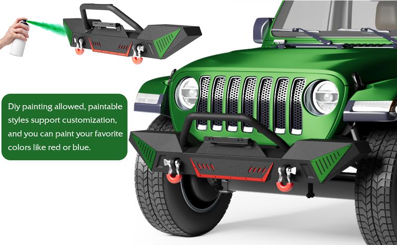 【GARVEE】Full Width Front Bumper, Compatible with Jeep 2018-2023 Wrangler JL & Unlimited JLU(2/4 Doors),2020-2023 Gladiator JT, Off-road DIY Paintable, Textured Black
