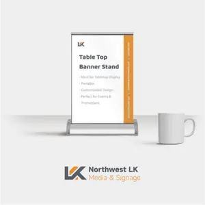 Northwest LK Table Top Banner Stand - Silver Aluminum Retractable Graphic for POP Signage Ideal for Tabletop Display Portable & Customizable Design