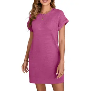 EVALESS Women's Casual Loose Mini Dress 2026 Crewneck Lightweight Batwing Shortsleeve Stretchy Slim Comfortable Summer Outfits for Beach & Everyday Wear