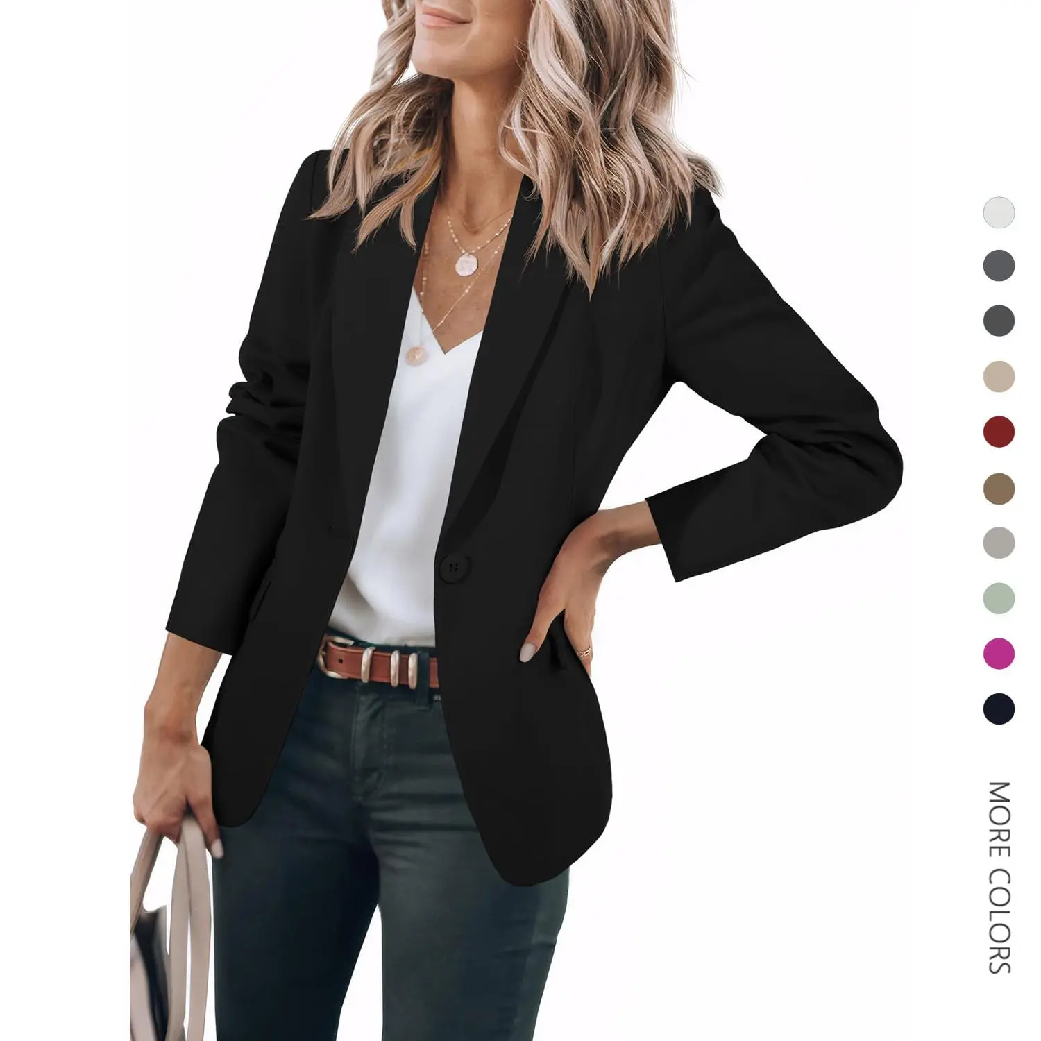 Imily Bela Womens Casual Blazers Open Front Long Sleeve Work Office Suit Jackets Blazer