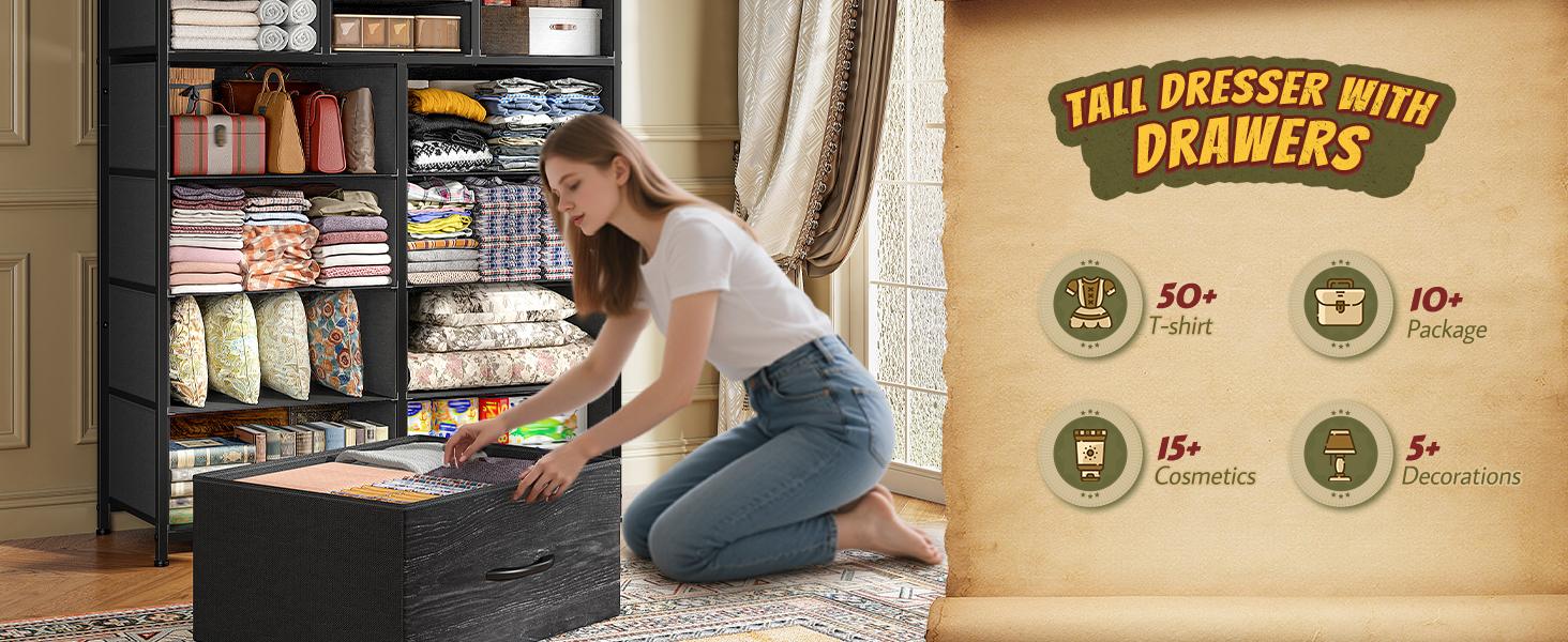 【Budget-Friendly Homehacks】Raybee 16 Deep Drawers Tall Dresser for Bedroom, Extra Large Fabric Chest of Drawers with Steel Frame, Wide Clothes Storage Tower Organizer Unit for Closet, Dorm, Living Room, Space Saving Vertical Furniture, #Backtoschool 【Budget-Friendly Homehacks】Raybee 16 Deep Drawers Tall Dresser for Bedroom, Extra Large Fabric Chest of Drawers with Steel Frame, Wide Clothes Storage Tower Organizer Unit for Closet, Dorm, Living Room, Space Saving Vertical Furniture, #Backtoschool