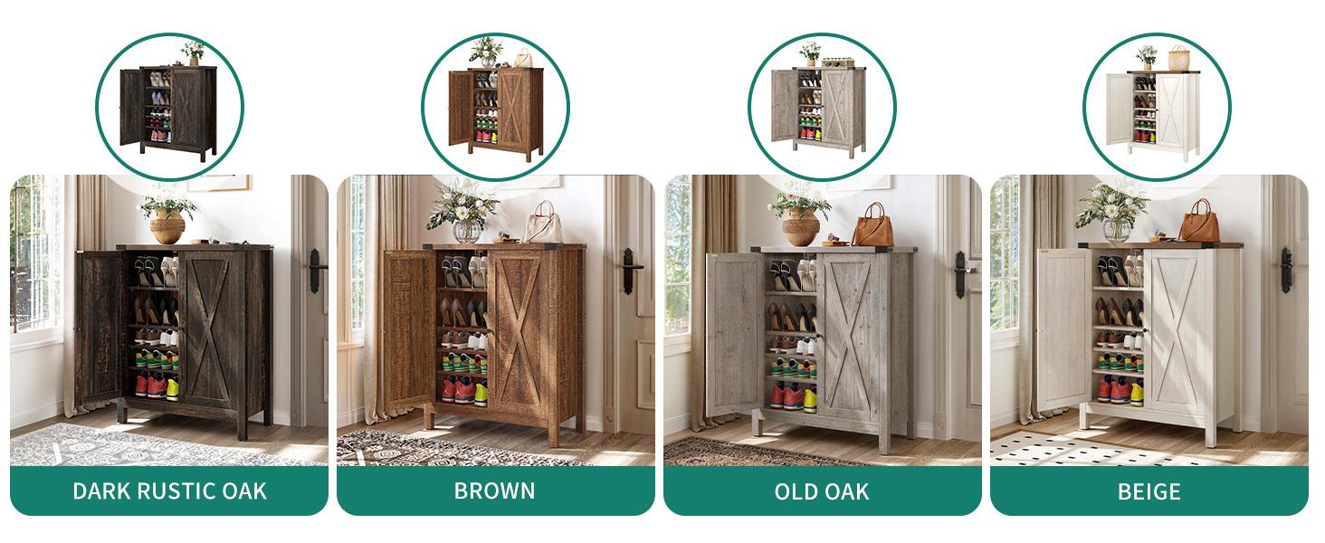 DWVO Shoe Cabinet with Doors, Farmhouse 5-Tier Shoe Storage Cabinet for Entryway, Large Capacity Wooden Shoes Rack Organizer for Entryway/Closet