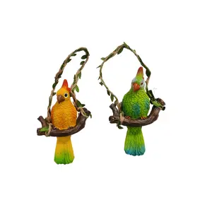 2 Parrot Pendants Swing Sculptures, Resin Art Gifts, Yellow-Green Pendants Home Garden Decoration