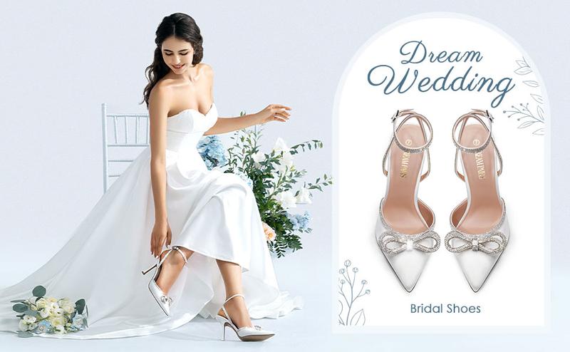 DREAM PAIRS Destiny Rhinestone Strapped Flare High-Heel Pumps for Women