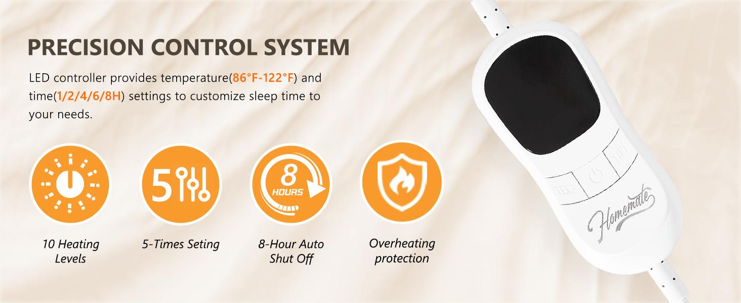 Homemate Heated  Electric Throw 1/2/4/6/8 Hours Auto-Off 10 Heat Levels Flannel Sherpa Over-Heat Protection NTC Technology ETL Certification coziest blanket Durable Household Items