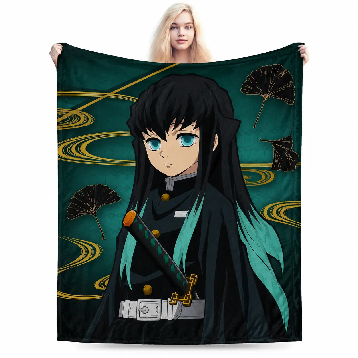Cool Anime Demon Slayer Blanket Muichiro Tokito Print Soft Flannel Fleece Throw Mist Hashira Pattern Gift For Otaku Fan summerwins  Throws For Couch Chair Sofa Bed Camping Flannel Bedspread Bed Cover