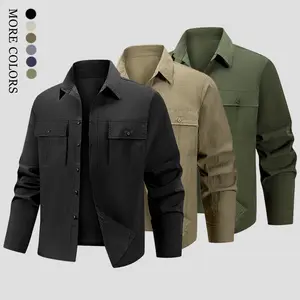 Spring & Autumn Double Pocket Work Shirt with Single-Breasted Buttons Long Sleeve Turn-Down Collar - Breathable Comfort Jacket; Perfect for Outdoor Hiking, Jogging, Fishing, Gym Workouts or Casual Wear; A Great Gift for Boyfriends or Husbands, a Must-Have