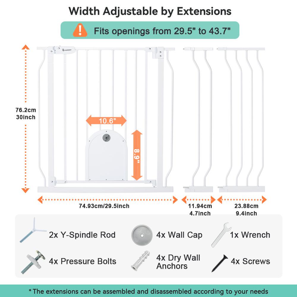 29.5-48.4" Baby Gate with Adjustable Cat Door,Extra Wide Metal Cat Gate for Stairs Doorways, Auto Close Dog Gate with Pet Door for House, Pressure Mounted Easy Walk Through (30" Tall, White) 29.5-48.4" Baby Gate with Adjustable Cat Door,Extra Wide Metal Cat Gate for Stairs Doorways, Auto Close Dog Gate with Pet Door for House, Pressure Mounted Easy Walk Through (30" Tall, White)