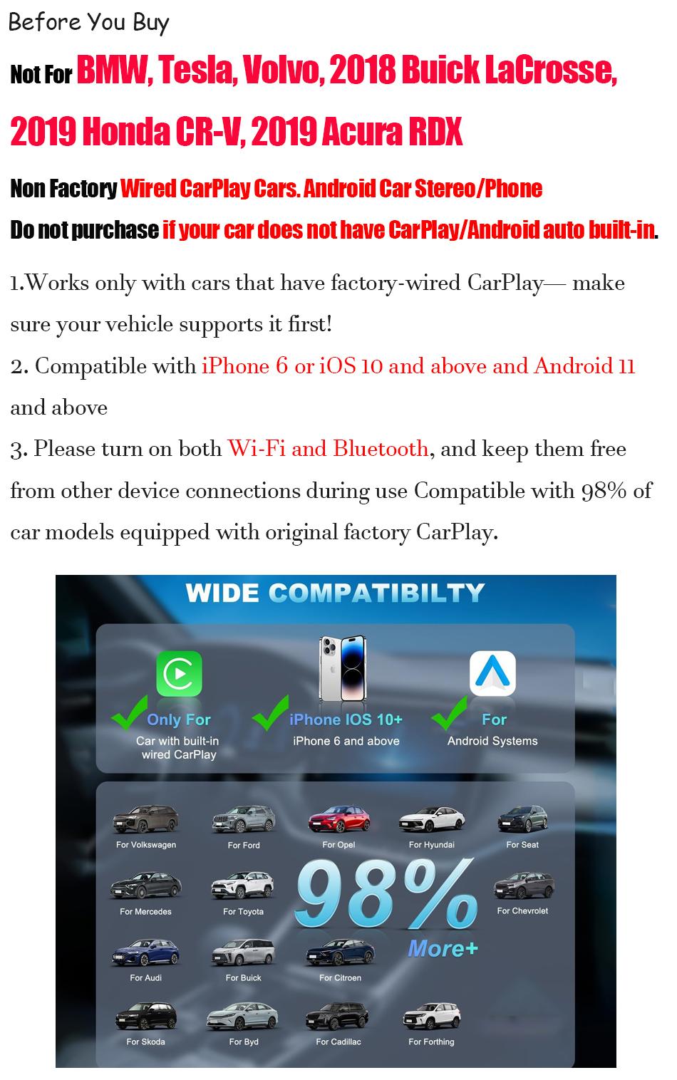 Wireless CarPlay Adapter for iPhone& Android,2-in-1 CarPlay Dongle,Upgrade Wired to Wireless CarPlay Adapter,Cars with USB-A & Type-C Extension Cables,Stable Control,Plug and Play (Black)