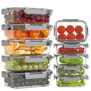 10 Pack 22 OZ Glass Meal Prep Containers, Airtight Glass Lunch Containers Set, Glass Food Storage Containers with Lids,Exclusive of BPA, for Microwave, Oven, Freezer & Dishwasher Friendly,Grey ware plastic snackle box Stackable berry fruit gray bento