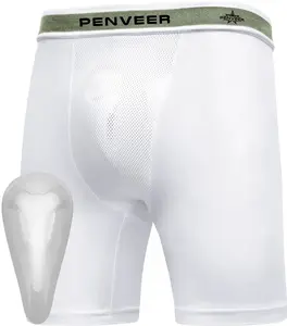 Youth Compression Shorts with Protective Cup - Youth Cup Underwear with Cup, Boys Compression Shorts (White)
