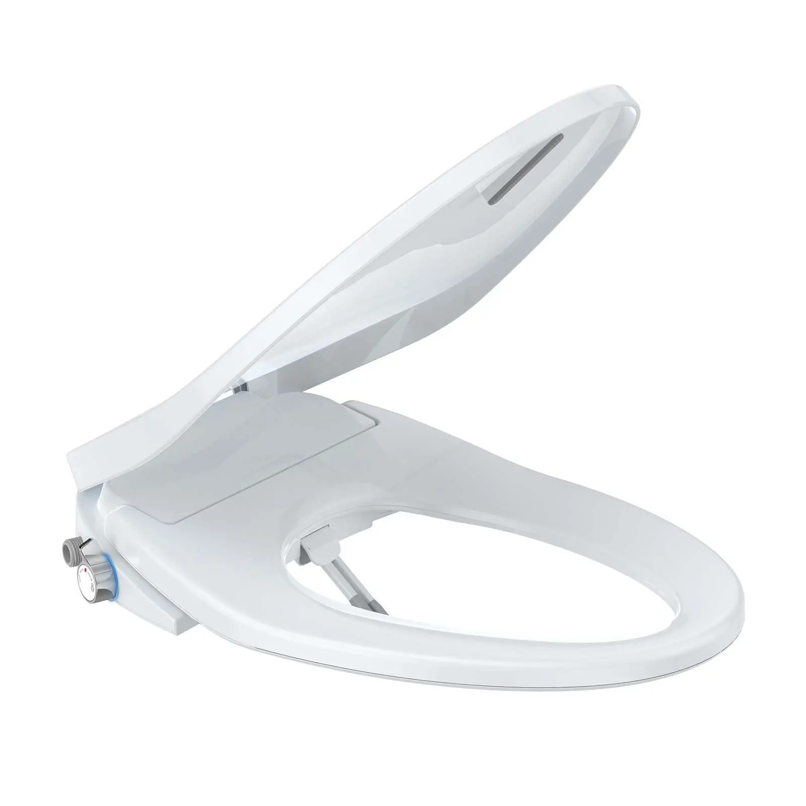 Electric Bidet Toilet Seat with Temperature-Controlled Seat, Heated Water Cleansing, Adjustable Pressure, Night Light, Silent Slow-Close Lid, Self-Cleaning Nozzles, Leak-Proof T-Valve Kits, Quick DIY Install, Fits Most Round/Elongated Toilets, LED Glow